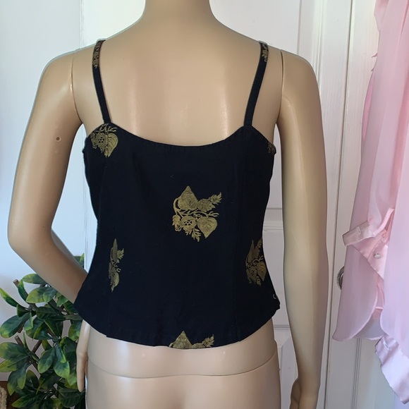 Vintage 90s black gold mother of pearl button cami tank top S - Picture 2 of 11